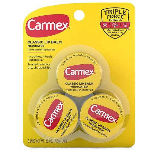 Carmex Medicated Lip Balm Jars, Lip Moisturizer for Dry, Chapped Lips Original - 0.25 oz x 3 pack