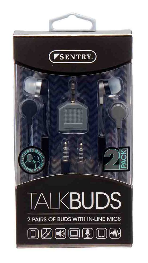 Sentry Talkbuds Wired Earbuds With In-Line Mic 2 Pack