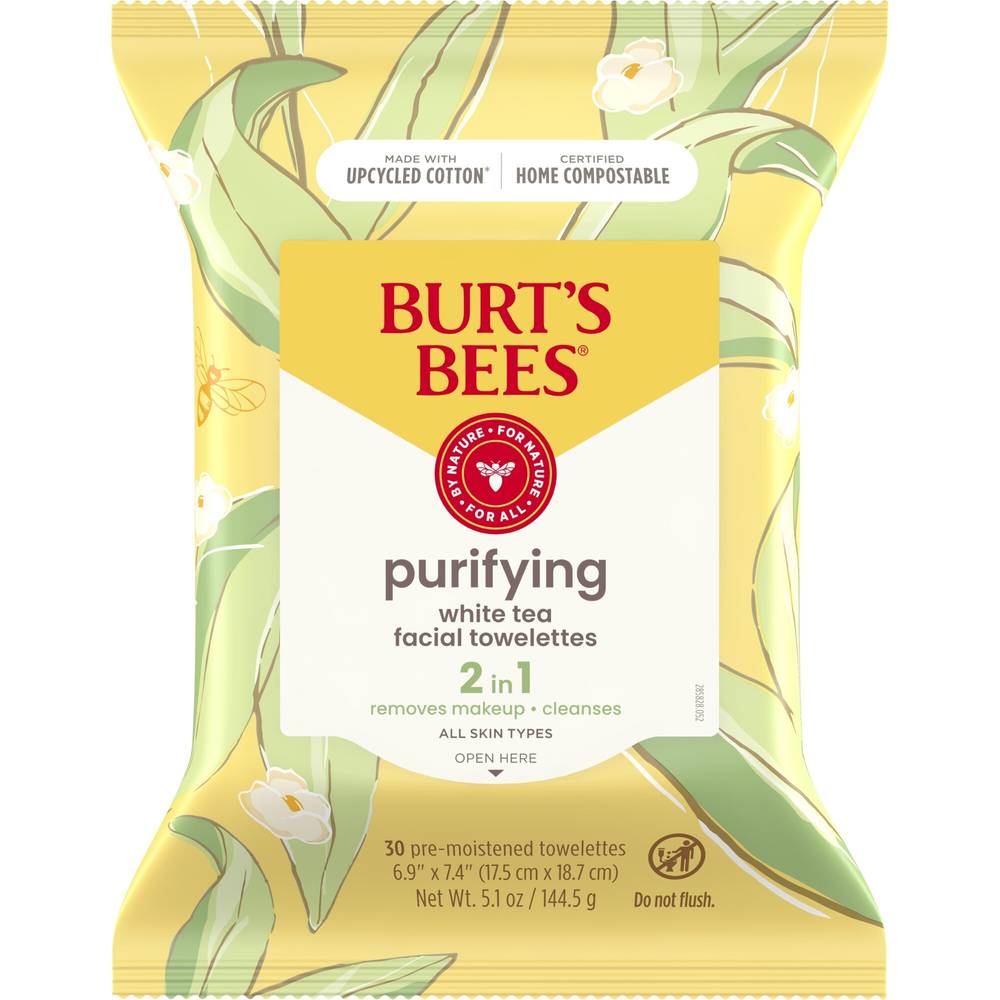 Burt'S Bees Facial Cleansing Towelettes, White Tea Extract, 30 Ct