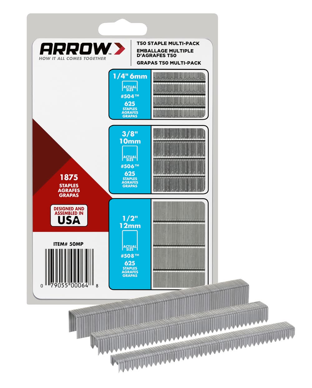 Arrow T50 3/8 In. W 18 Ga. Flat Crown Heavy Duty Staple Assortment 1875 Pk
