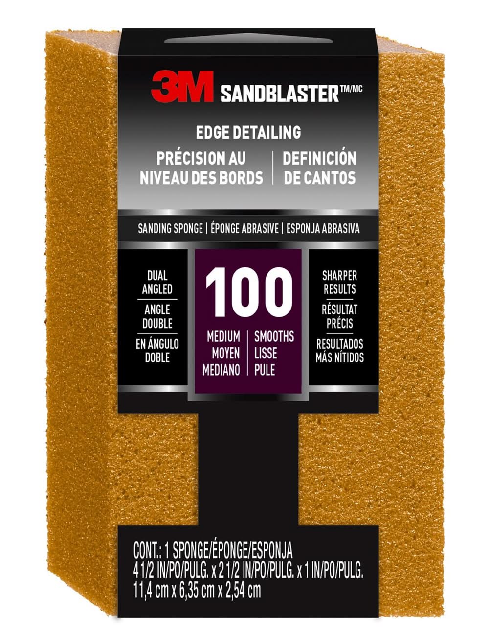 3M Sandblaster 4-1/2 In. L X 2-1/2 In. W X 1 In. 100 Grit Medium Dual Angle Sanding Sponge