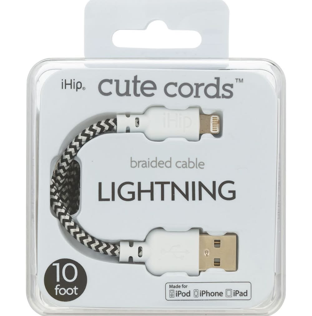 iHip Cute Lightening Cable, 10 ft, Black-White