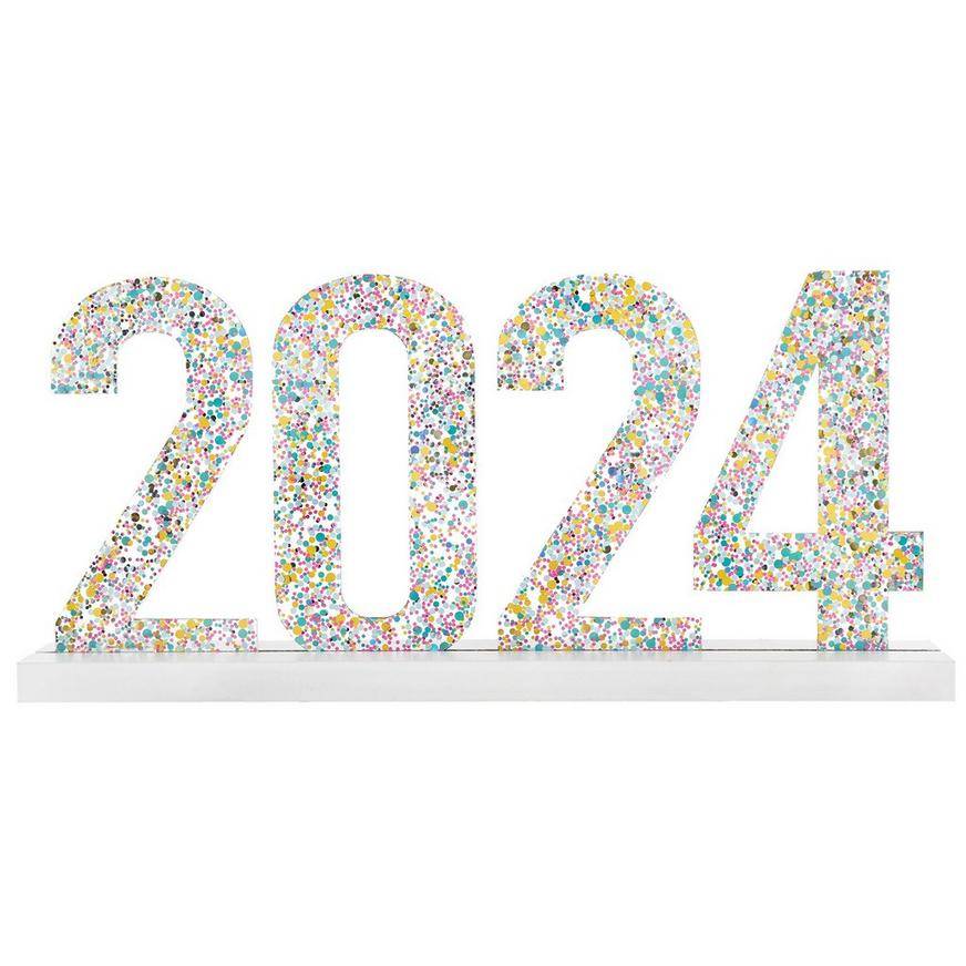 Colorful Confetti 2024 Acrylic Standing Sign, 10.6in x 5in