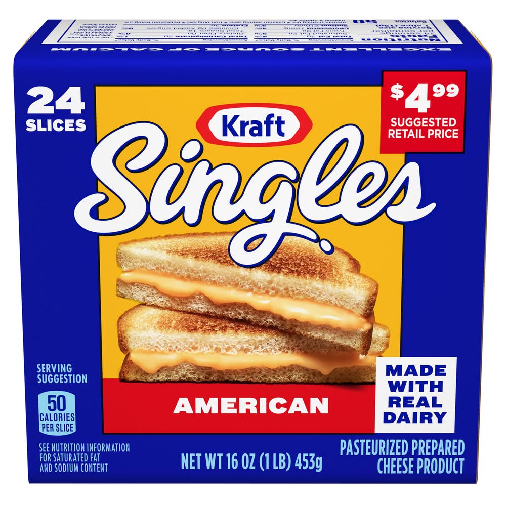 Kraft Singles American Cheese Slices (16 oz, 24 ct)