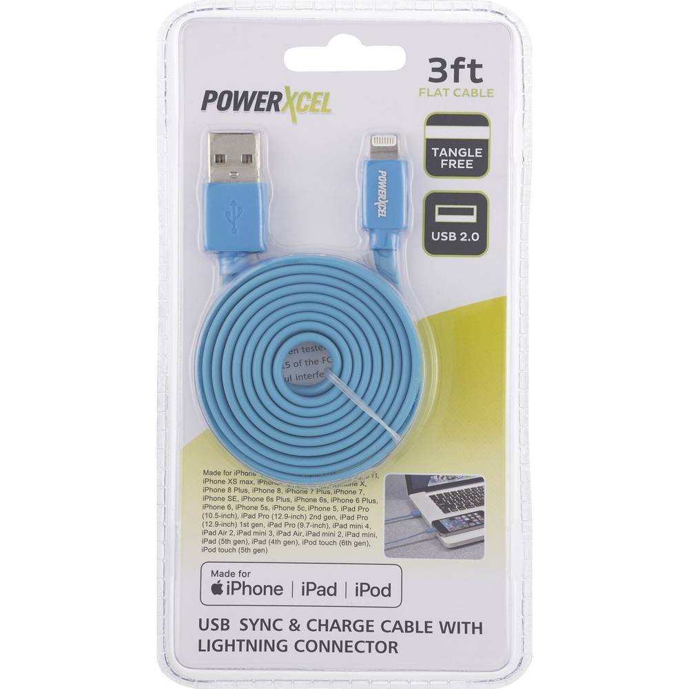 Powerxcel Lightning Usb Charge Cable (3 ft/teal)