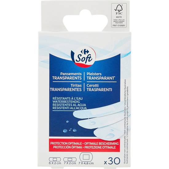 Carrefour Soft Pansements Transparents Résistants à l''Eau 30 Pièces