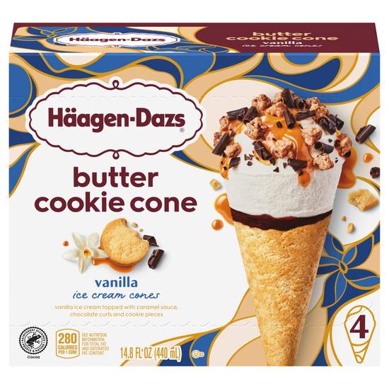 Haagen Dazs Vanilla Ice Cream Cookie Cone, 4 ct