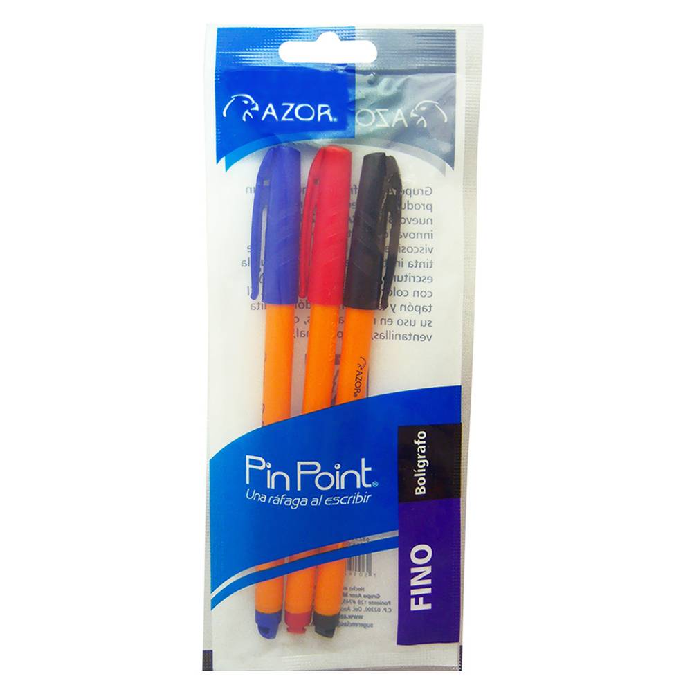 Azor bolígrafos pin point punto fino (bolsa 3 piezas)