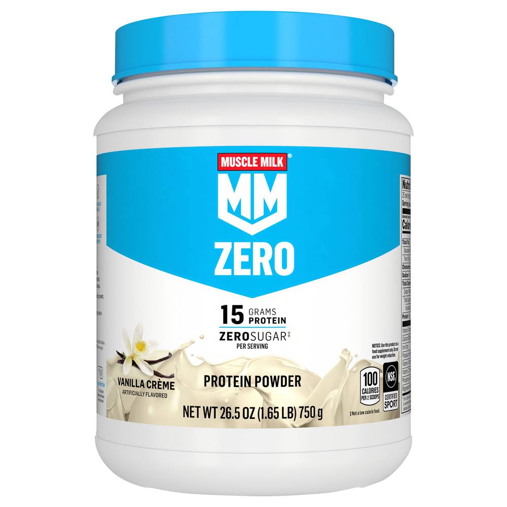 Muscle Milk Zero Sugar Protein Powder, Vanilla Creme (26.5 oz)