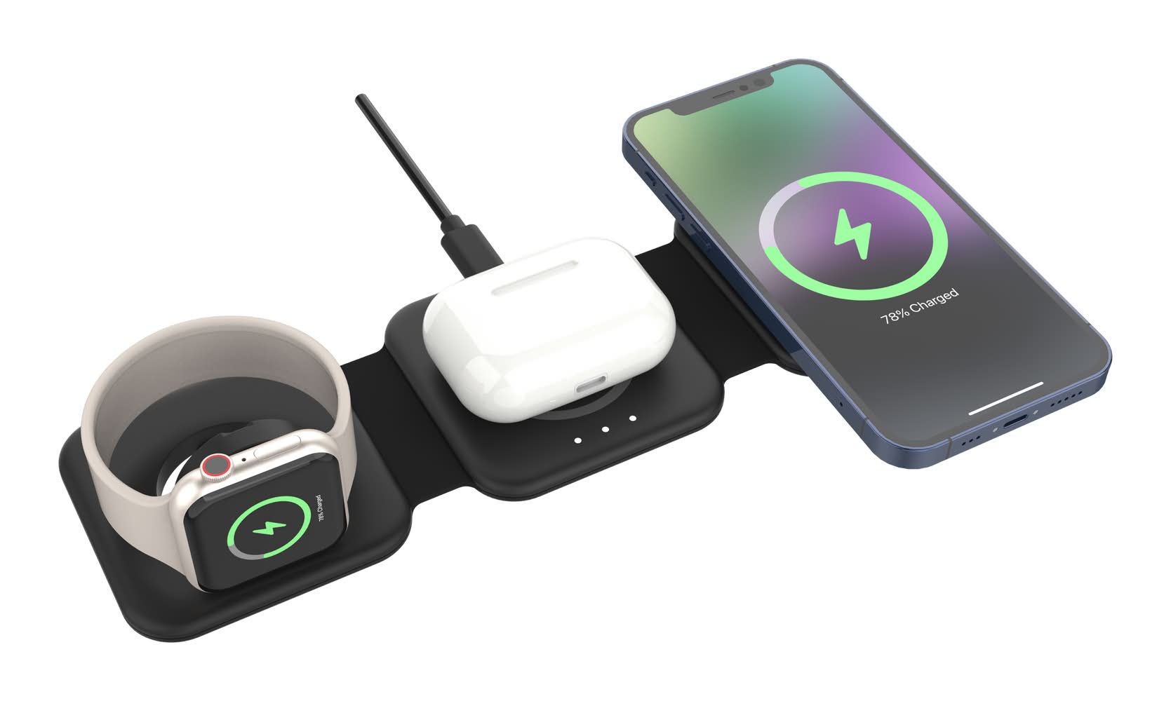 Energizer - 3-in-1 15W Foldable Magnetic MagSafe/Qi2 Compatible Fast 15W Charger Charging Station for iPhone + AirPods + Apple Watch - Black