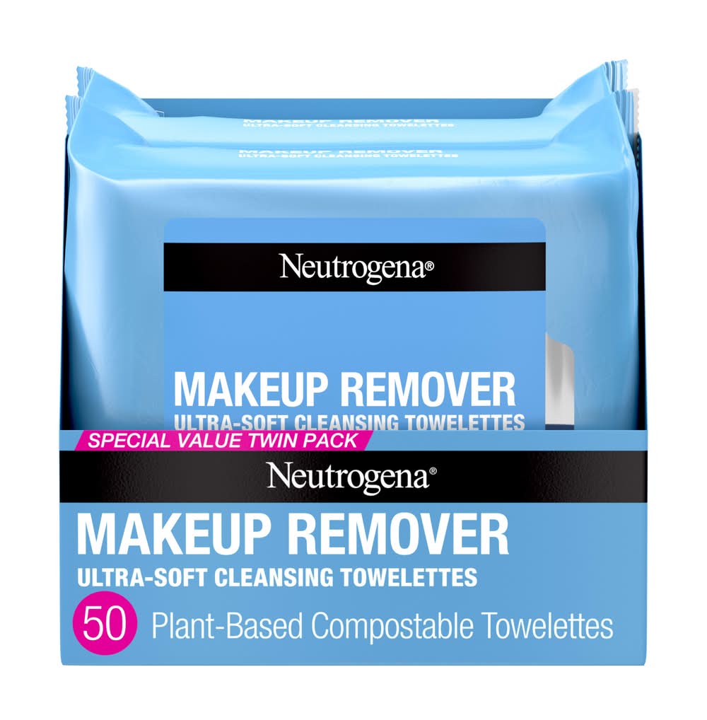Neutrogena Ultra Soft Makeup Remover Cleansing Towelettes, 7.4 in X 7.2 in (50 ct)