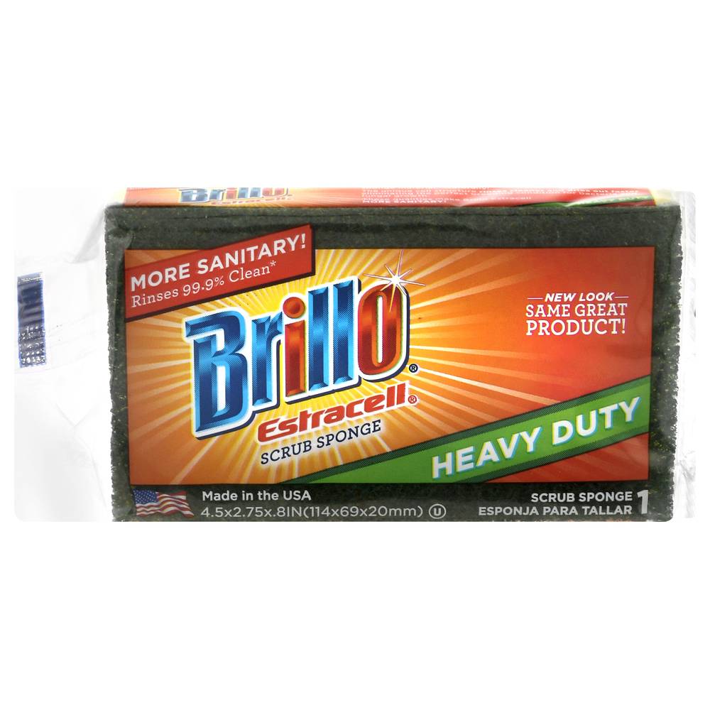 Brillo Estracell Heavy Duty Scrub Sponge, 4.5" x 2.75" x 8" (1.6 oz)