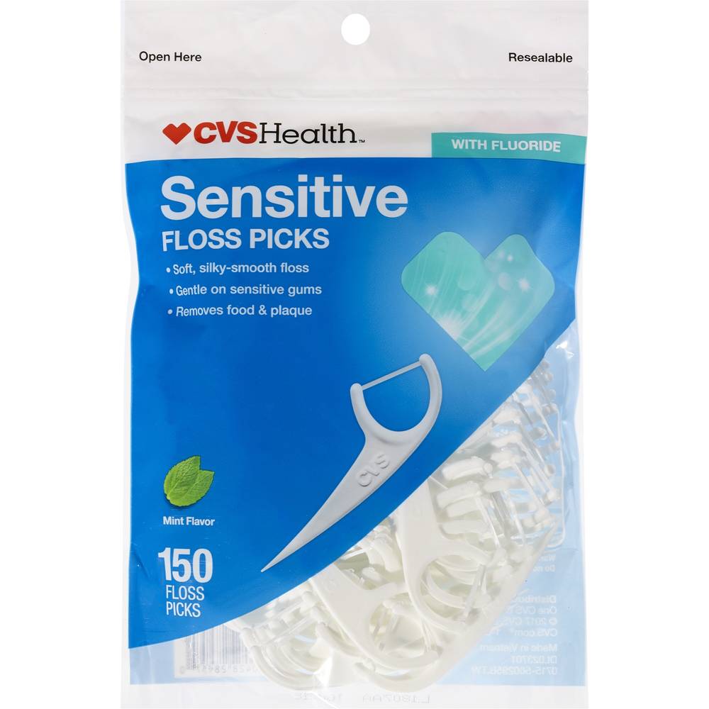 CVS Health Sensitive Floss Picks, Mint, 150 CT
