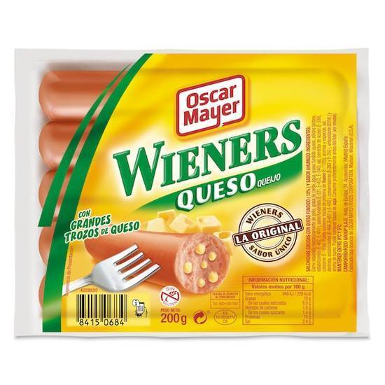 Salchichas cocidas wieners con queso Oscar mayer bolsa 200 g