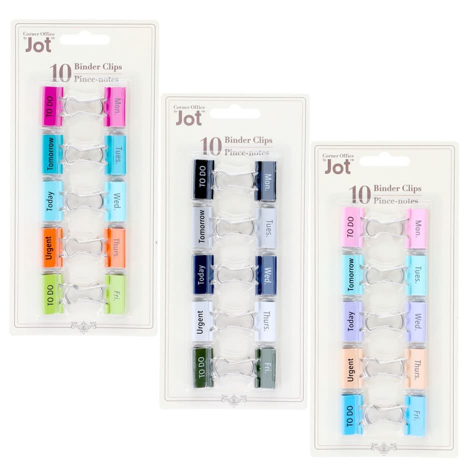 Jot Binder Clips, Assorted Colors, 10-pc Pack.