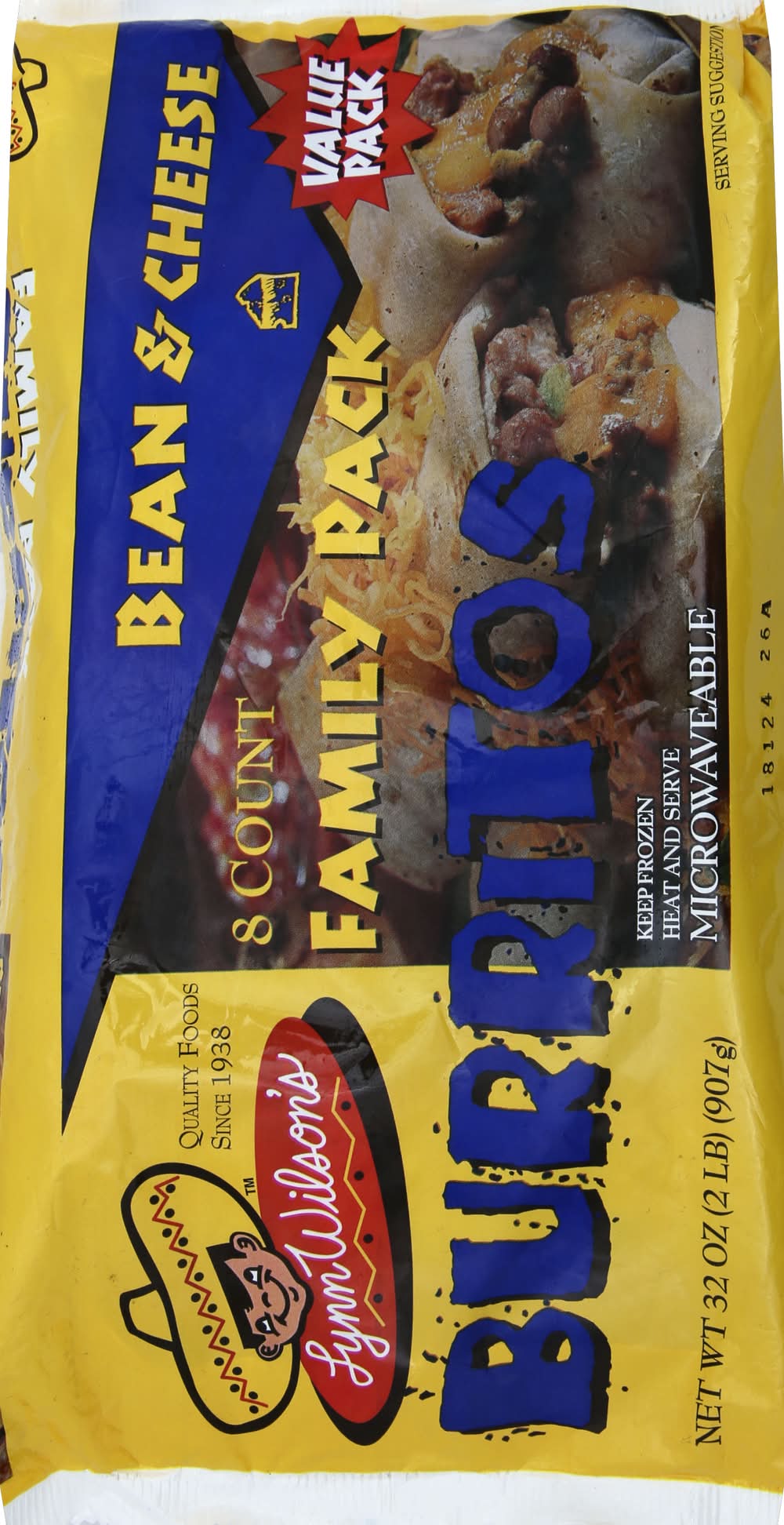 Lynn Wilson's Family pack Burritos, Bean & Cheese (2 lbs, 8 ct)