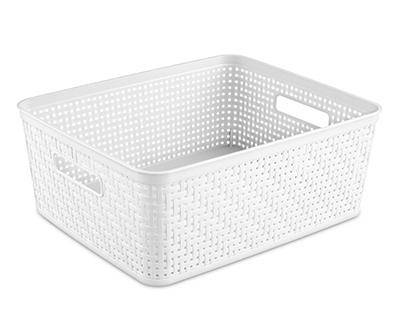 White Open-Weave Short Storage Basket