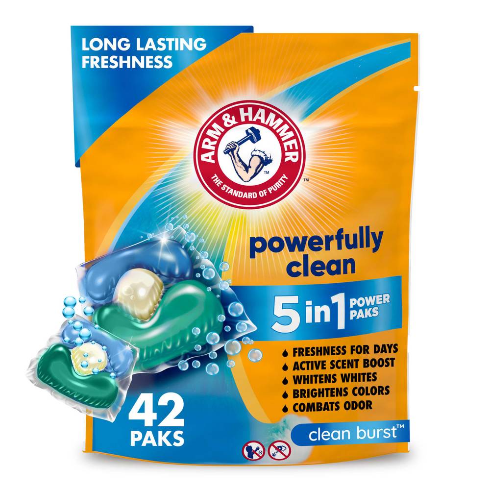 Arm & Hammer Clean Burst 5 in 1 Laundry Detergent Power Paks (42 ct)