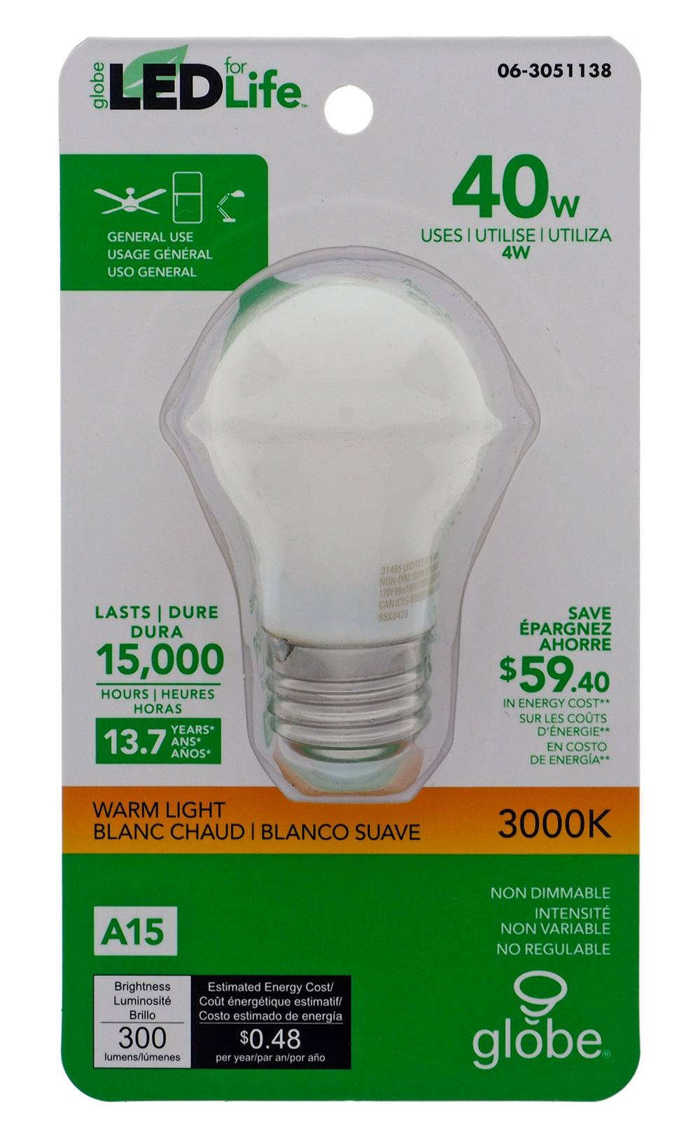 LED for life Appliance Warm Light Bulb 25 W