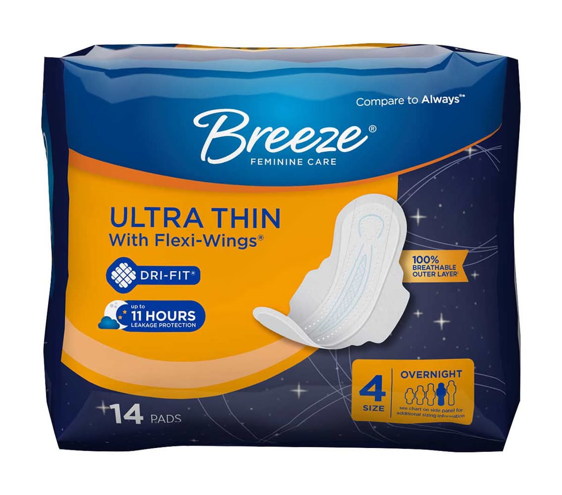 Breeze Ultra Thin Pads Size 4 Overnight 14ct