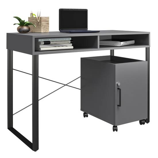 Brenton Studio Gray/Black Bexler Desk With Mobile Cart