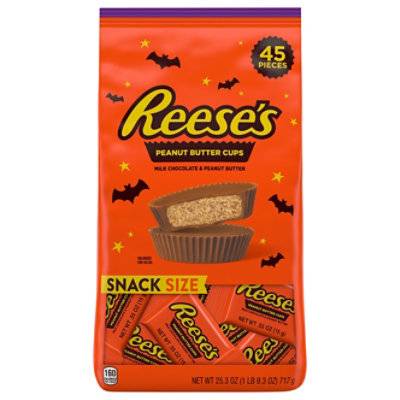 Reeses Milk Chocolate Snack Size Peanut Butter Cups Halloween Candy Bag Multipack - 45-25.3 Oz