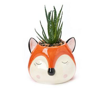 Real Living Artificial Succulent in Fox Head Ceramic Planter