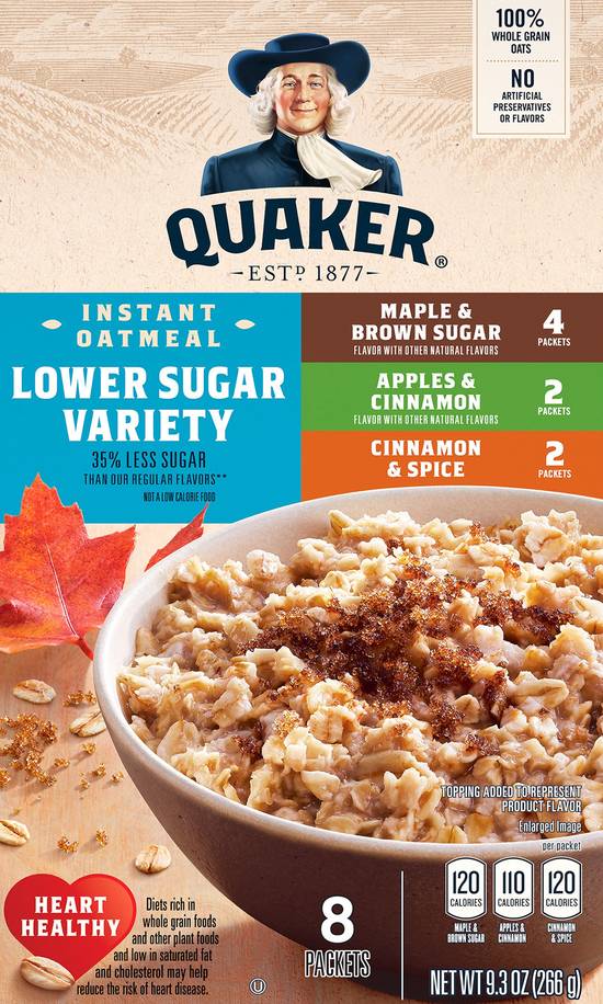 Quaker Lower Sugar Variety Flavor pack Instant Oatmeal ( 8 ct )