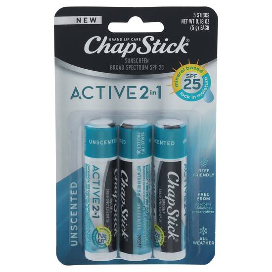 Chapstick Broad Spectrum Spf 15 Active 2 in 1 Sunscreen Lip Care