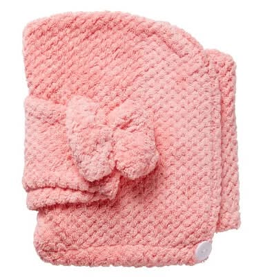 Conair Ultra-Absorbent Microfiber Hair Towel With Bow & Button Closure, 25x10 in, Pink