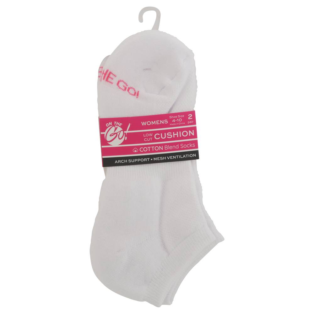 On the Go! Cotton Cushion Low Cut Women's Blend Socks, White Solid (2 ct)