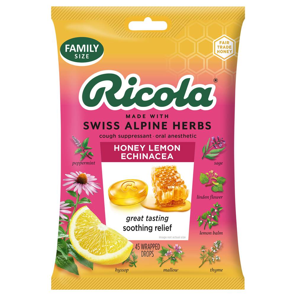 Ricola Cough Suppressant Throat Drops, Honey Lemon (1.6 oz, 45 ct)