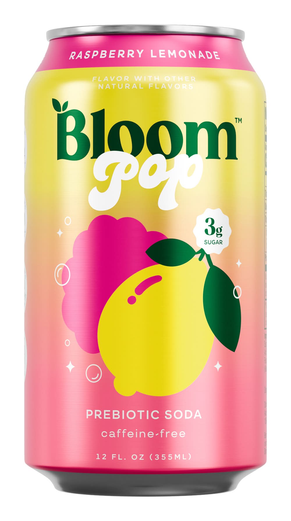 Bloom Pop Prebiotic Soda, Raspberry Lemonade (12 fl oz)