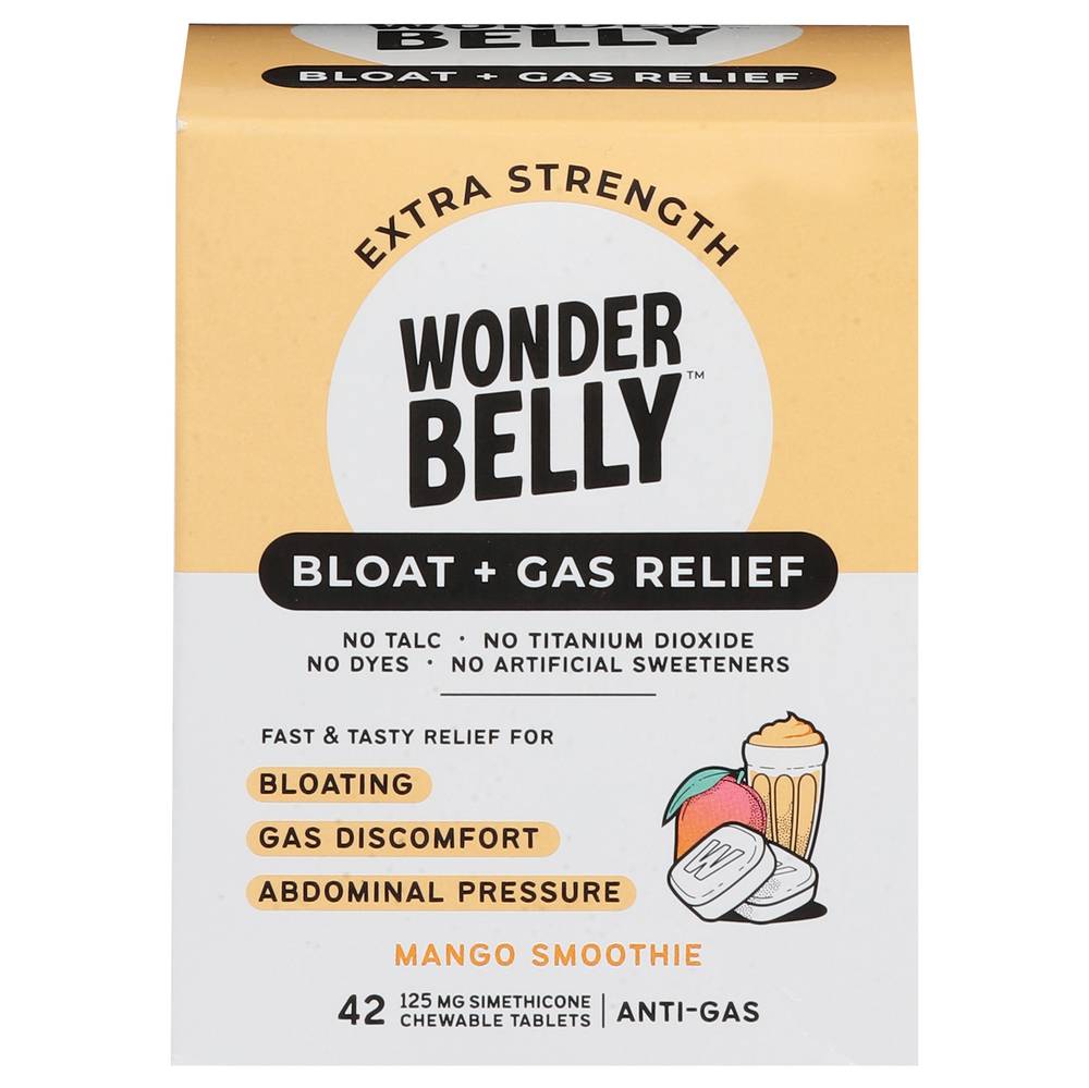 Wonderbelly Extra Strength 125 mg Simethicone Bloat + Gas Relief Chewable Tablets (42 ct) (mango)