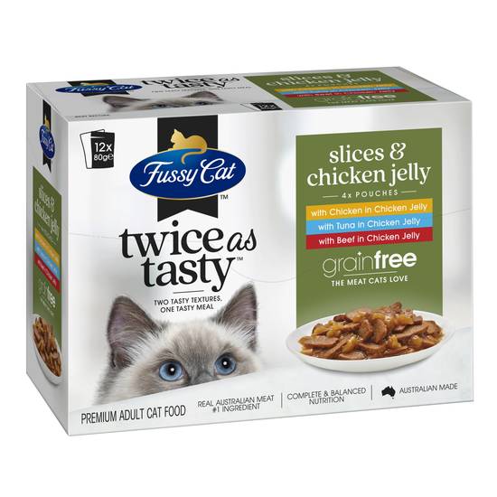 Fussy Cat Grain Free Twice As Tasty Adult Wet Cat Food Slices & Chicken Jelly 12 pack