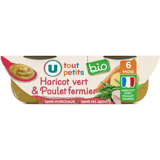 U - Tout petit bio plats bébé bols haricots verts poulet dès 6 mois (2 pièces)