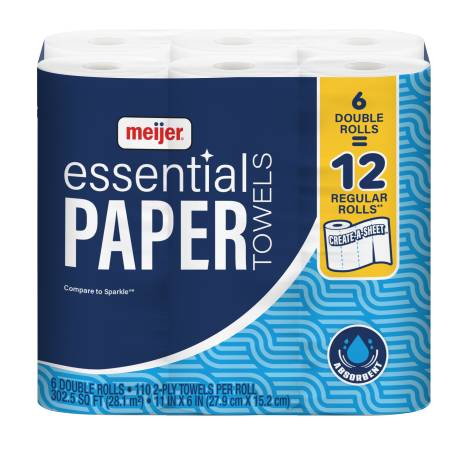 Meijer Essential Double Roll Paper Towels, 11x6 in (6 ct)