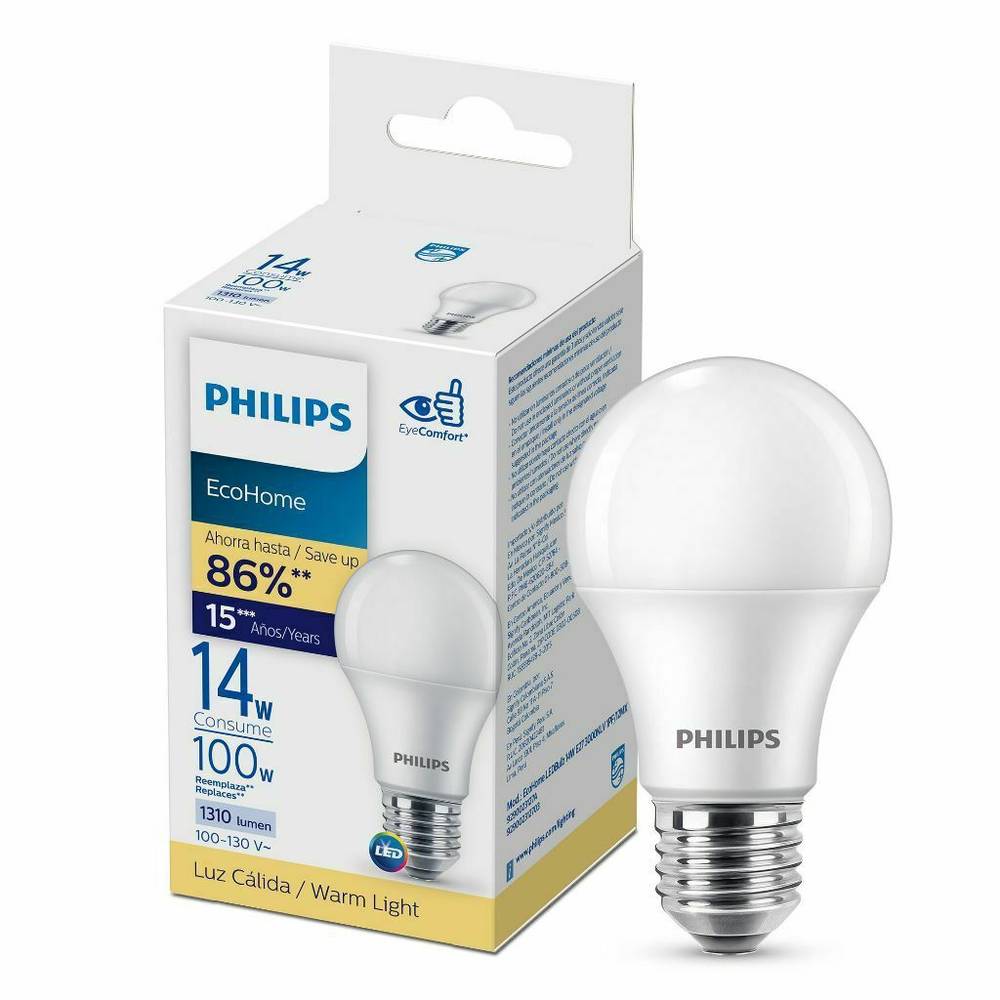 Philips foco ecohome led luz cálida 14w (caja 1 pieza)