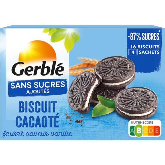 Gerblé - Biscuits cacaotés fourrés vanille (16 pièces)