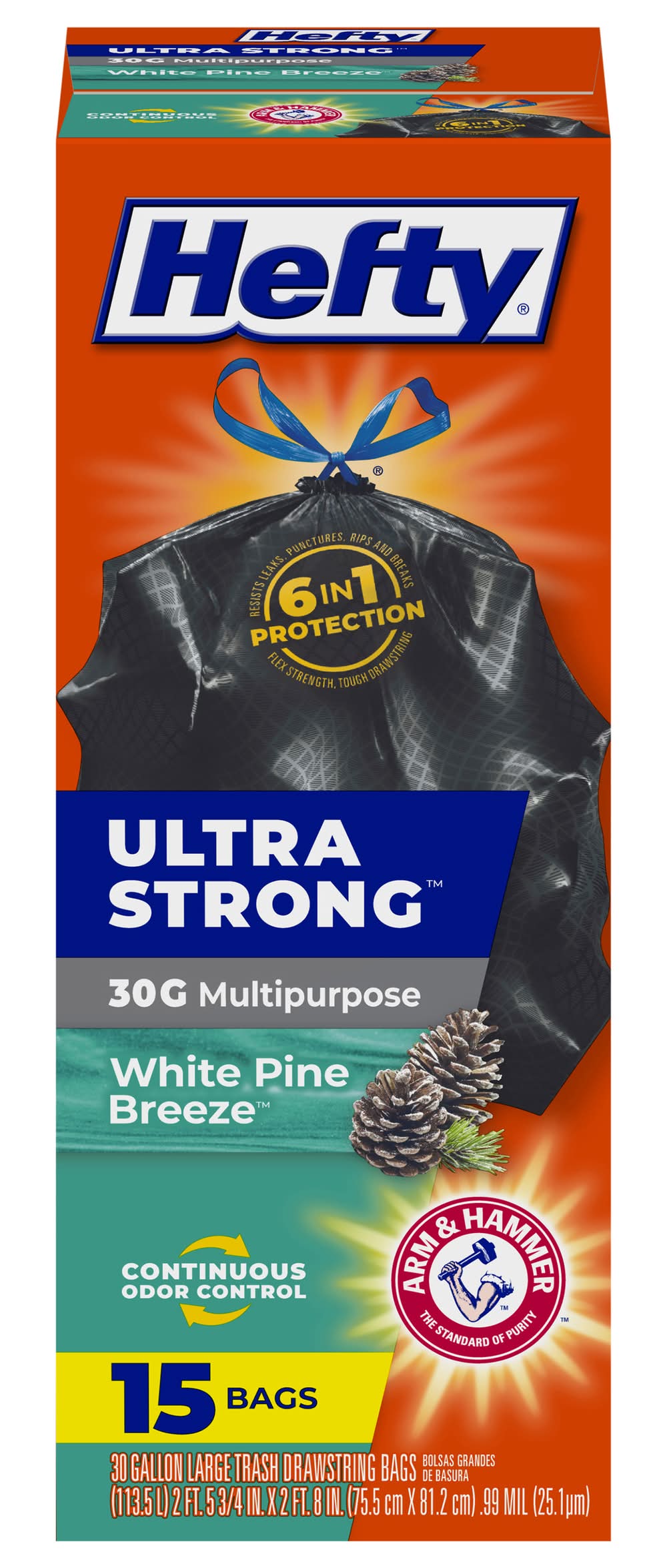 Hefty Ultra Strong White Pine Breeze 30 Gallon Multipurpose Drawstring Bags (15 ct)