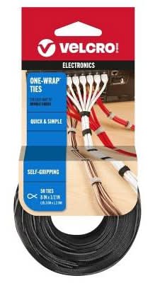 Velcro Brand One Wrap Thin Ties Strong & Reusable Perfect For Fastening Wires & Organizing Cords Black (1.12 oz)