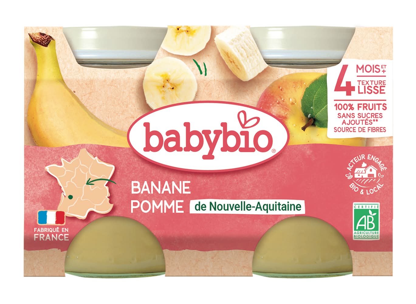 Babybio - Compotes pomme banane pour bébé dès 4 mois (260g)