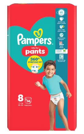 Pampers 8, Baby Dry Nappy Pant 19 kg Plus Carry pack (14 pack)