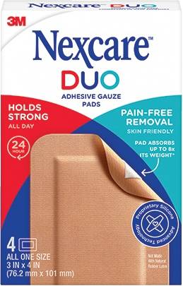 Nexcare Duo Adhesive Gauze Pad, 3" x 4" (4 ct)