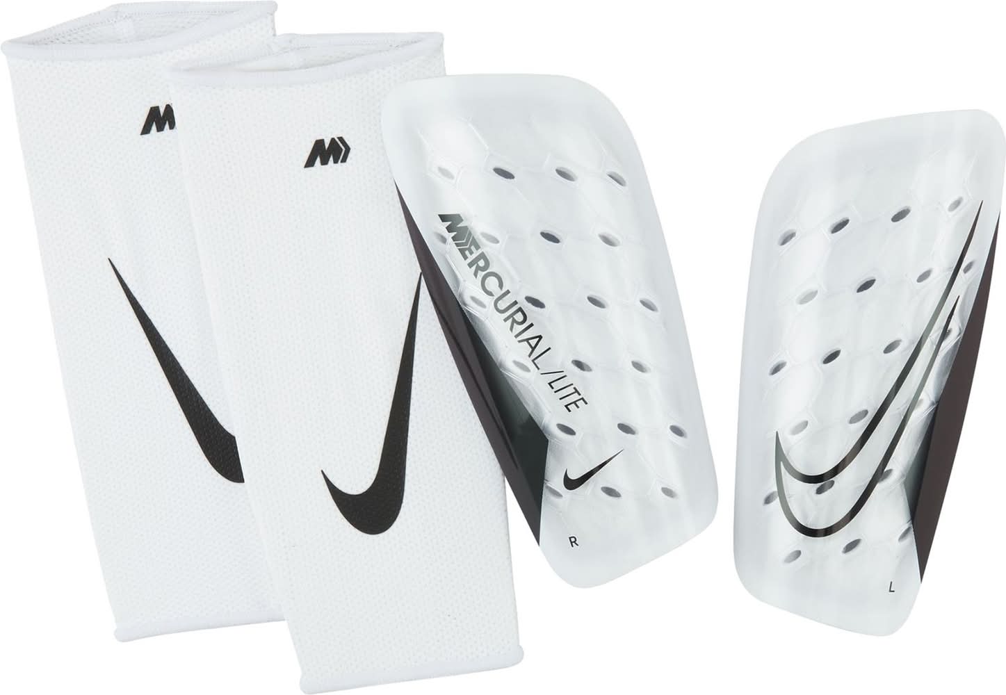 Nike Mercurial Lite Soccer Shin Guards (White/White/Black, M)