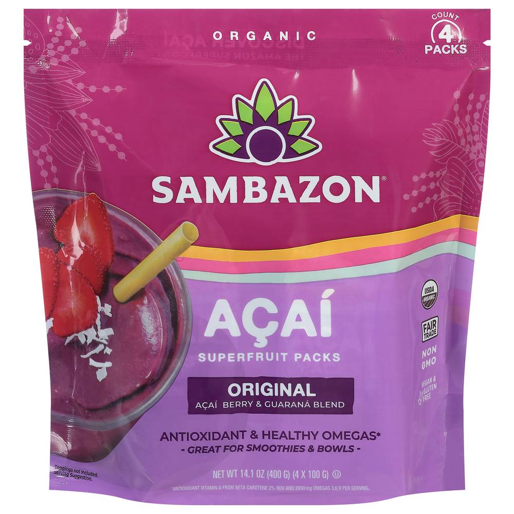 Sambazon Organic Acai Berry Guarana Superfruit (14.1 oz, 4 ct)