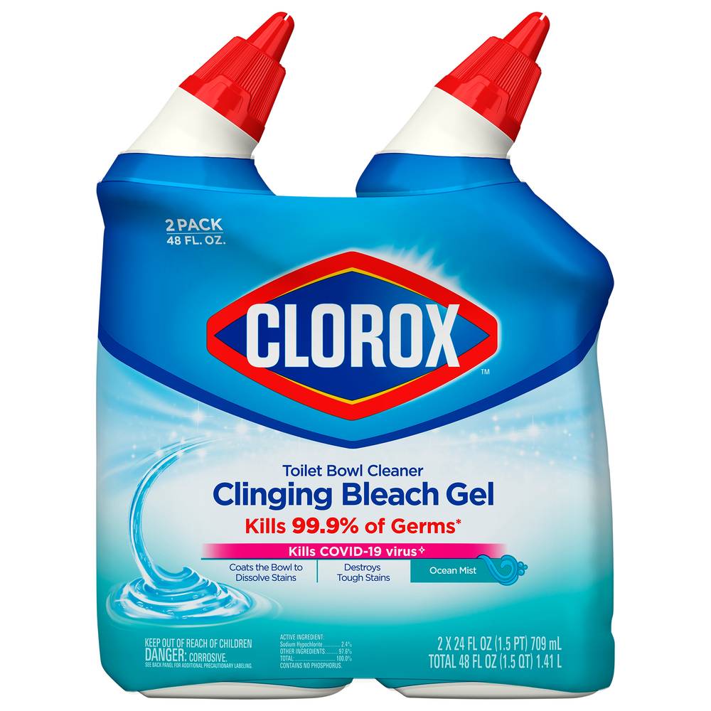 Clorox Clinging Bleach Toilet Bowl Cleaner Gel Ocean Mist (48 fl oz, 2 ct)