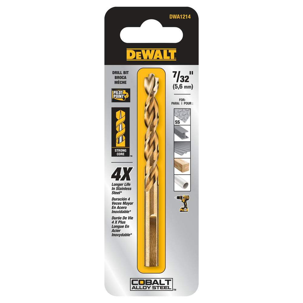 DEWALT 7/32-in x 3-3/4-in Cobalt Alloy Steel Jobber Length Twist Drill Bit | DWA1214