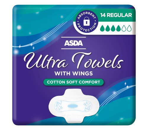 ASDA Regular Ultra Towels With Wings (14 pack)