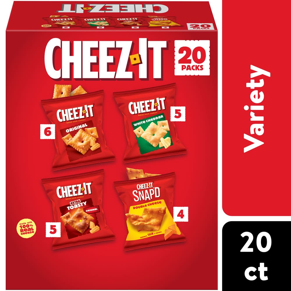 Cheez-It Classic Mix Flavoured Snacks, Original-White Cheddar-Extra Toasty-Double Cheese (19.1 oz, 20 ct)